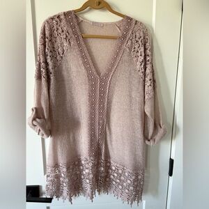 Made in Italy Pink Lace Knit Cardigan